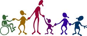 illustration of adult holding hands with children 