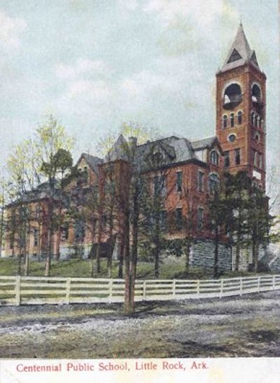  Vintage postcard depicting "Centennial Public School." Photo: LRSD Archives. 