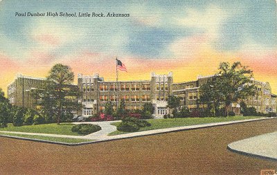 Photo: Postcard of Dunbar High School. The old Gibbs High School can be seen behind Dunbar at the far right edge. From LRSD a 
