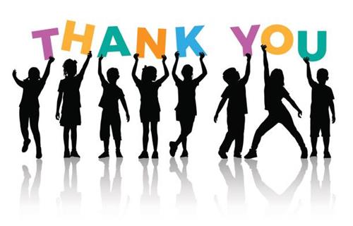 Shadows of kids holding the words Thank You over their heads