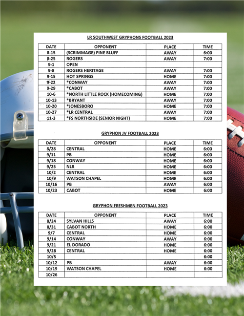 Football Game Schedule