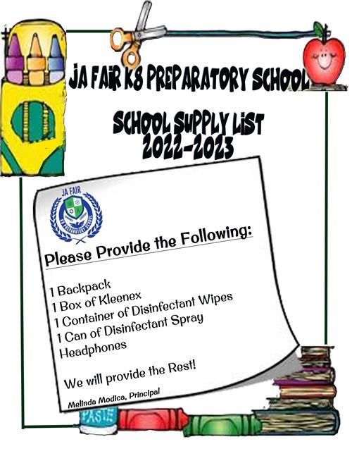 2022-2023 JA Fair K8 School Supply List